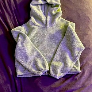 Green Sherpa Crop Hoodie